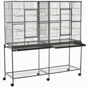 65"L Large Rolling Metal Bird Cage Bird House with Detachable Rolling Stand