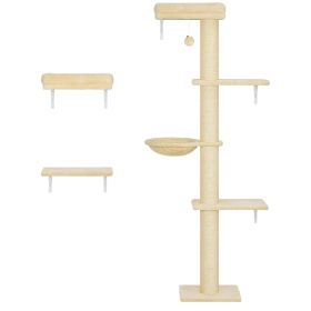 Cat Wall Shelves, 3-in-1 Cat Wall Furniture Set with Scratching Post for Indoor Kittens Climbing Sleeping, Beige