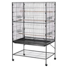 Bird Cage, 36.6 x 22.8 x 59.5 inch, Flat Top, Wrought Iron Bird Flight Cage with Perches, Slide-Out Tray and Plastic Feeders, for Blue Tit, Cocka