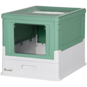 Fully Enclosed Cat Litter Box with Front Entry and Top Exit, Plastic, Green & White (Option: Green-410x205x525 mm)