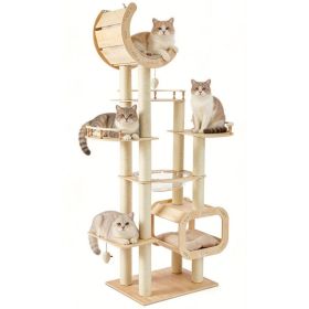 Heavy-Duty No-Drill Large Cat Tree-Solid Wood, 5-Story Multi-Column Cat Tower, 80.4in For Large Spaces & Multi-Cat Households, Open Condo, Space (Option: 7020NATURAL)
