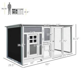 Chicken Coop Wooden Chicken House Rabbit Hutch Poultry Cage Hen Pen  PC Roof With Run Box (Option: Grey and White)