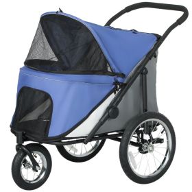 3 Wheels Dog Stroller W One-Hand Fold, Rubber Wheels, Storage Bag, Soft Cushion, For Small & Medium Dogs, Blue (Option: Blue-880x270x565 mm)