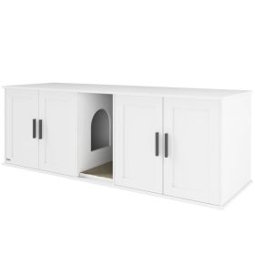 Cat Litter Box Enclosure with Double Room, Scratching Mat for 2 Cats, 57" x 19" x 20", White (Option: White-1555x575x140 mm)