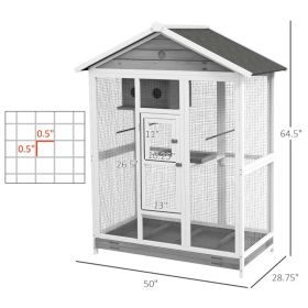 PawHut 64.5 Wooden Bird Cage Aviary, Flight Cage With 4 Perches, Nest And Slide-Out Tray For Indoor Outdoor, GrayMultiple Packages (Option: Pure White)