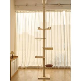Adjustable Height Cat Tree Tower 102-118in-5-Tier Hemp Scratching Post & Activity Center With Perches (Option: 7012NATURE)