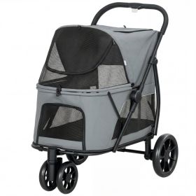 3 Wheel Pet Stroller With Easy One-Click Quick Fold, Mesh Window, Washable Cushion, For Medium Dogs, Gray (Option: Gray-805x220x510 mm)