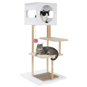 Multi-Level Cat Tree With 2 Scratching Pads, Dual-Door Cat Condo & Anti-Tipping Kit For Indoor Cats (Option: 27644628)