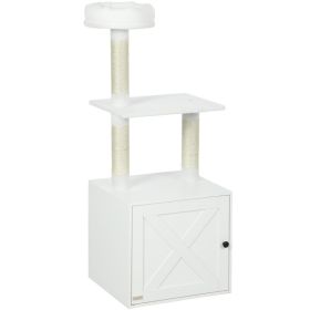 Cat Tree with Litter Box Enclosure, Scratching Posts, Bed, Climbing Platforms for Indoor Cats, White (Option: White-610x530x230 mm)