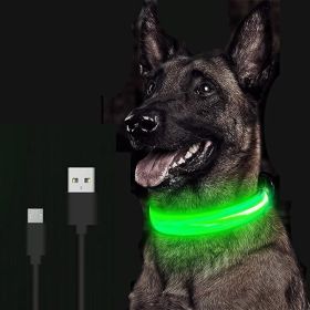 LED Glowing Dog Collar Rechargeable Luminous Collar Adjustable large Dog Night Light Collar Pet Safety Collar for Small Dogs Cat ,halloween pet c (Color: Green Battery, size: m)