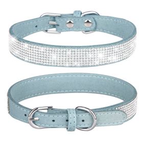 Pet Collar Shiny Artificial Rhinestone Dog Collar For Puppy And Cat; Microfiber Cat Collar (Color: light blue, size: m)