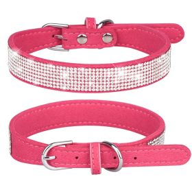 Pet Collar Shiny Artificial Rhinestone Dog Collar For Puppy And Cat; Microfiber Cat Collar (Color: Rose Red, size: m)