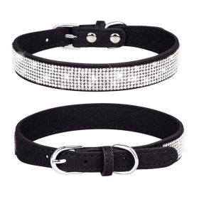Pet Collar Shiny Artificial Rhinestone Dog Collar For Puppy And Cat; Microfiber Cat Collar (Color: Black, size: m)