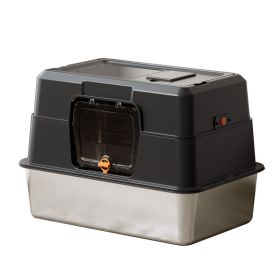 Only Self Pickup---Fully Enclosed Stainless Steel Cat Litter Box (Option: Black)